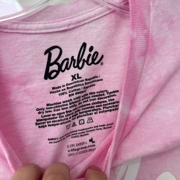 NWOT Pink Barbie Tie-Dye Cropped Graphic Tee T-Shirt XL - Picture 4 of 10